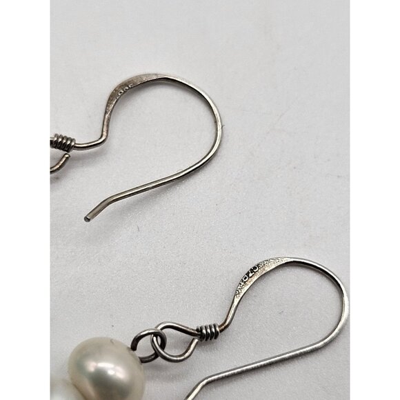 925 Sterling Silver Pearl and Blue Faceted Bead Dangle Drop Earrings Dainty - Picture 5 of 6